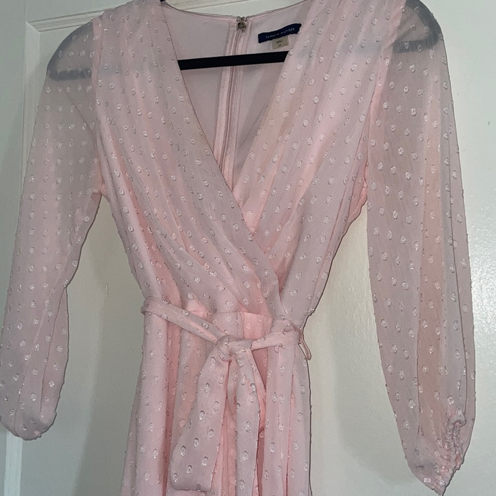 Tommy Hilfiger Pop Dot Chiffon Exaggerated Sleeve Surplice Dress